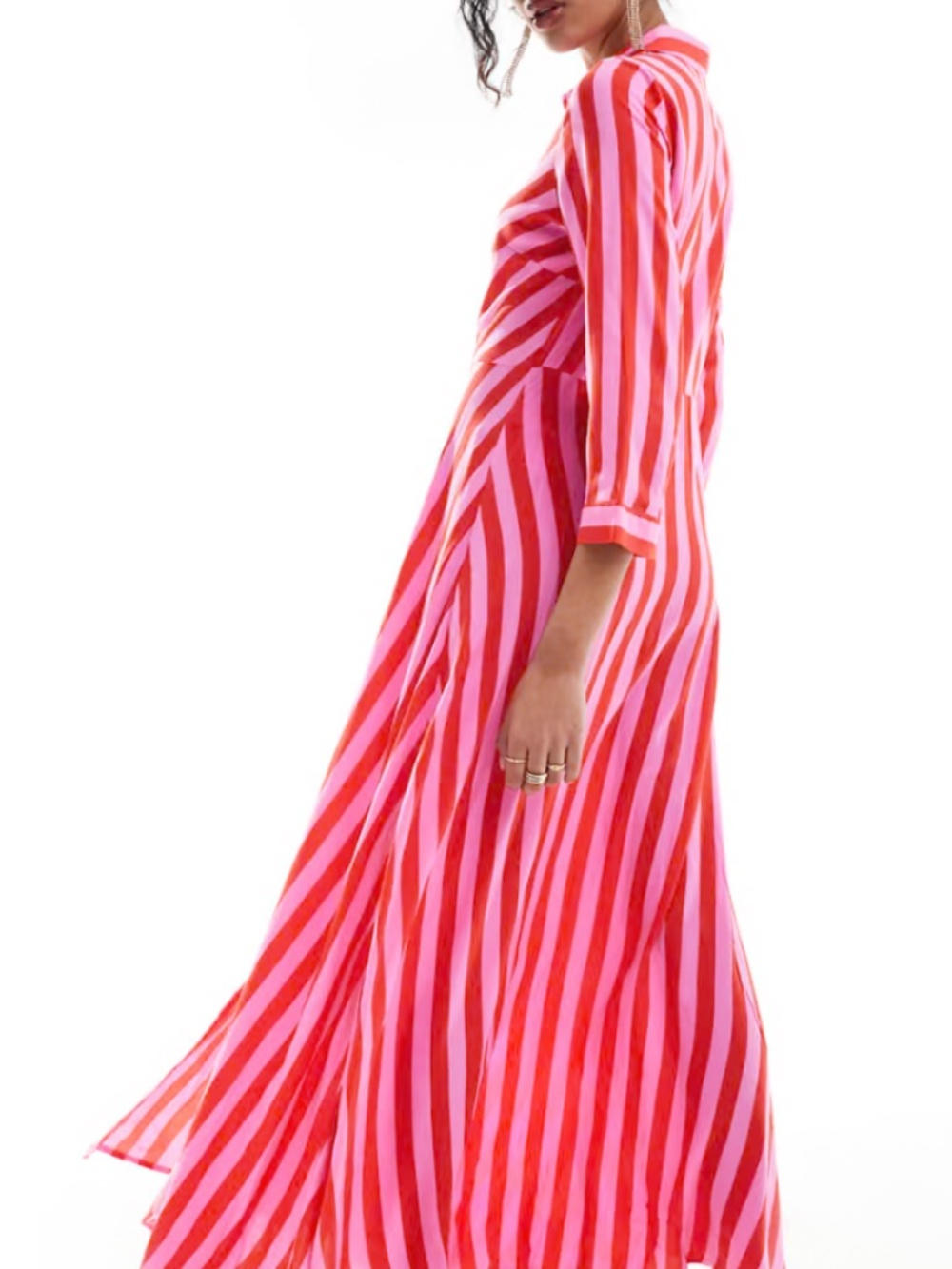 ASOS YAS Striped Pink Red Long Sleeve Shirt Dress - Picture 4 of 4